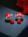 thumb Simple double-sided snowflake imitation pearl earrings red black and white three colors optional 4
