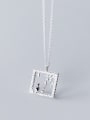 thumb 925 Sterling Silver With Platinum Plated Simplistic Square Cute cat Necklaces 2