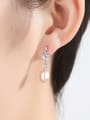 thumb Sterling Silver with 3A zircon 7-8mm Natural Freshwater Pearl Earrings 1