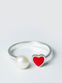 thumb Fashion Red Heart Artificial Pearl Opening 925 Silver Ring 0