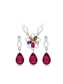 thumb Copper Alloy White Gold Plated Fashion Water Drop and Flower-shaped Two Pieces Zircon Jewelry Set 0