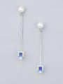 thumb Charming Square Shaped Zircon Pearl Drop Earrings 0