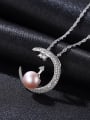 thumb Pure silver with zircon pearl Moon Necklace 0