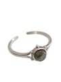 thumb Simple Round Grey stone Silver Opening Ring 0