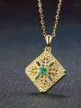 thumb Square Shape Natural Green Micro Pave 14 Gold Plated Necklace 2