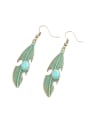 thumb Personalized Antique Bronze Plated Turquoise stone Leaf Alloy Drop Earrings 0