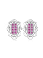 thumb Oval Flower Amethyst Silver Stud Earrings 0