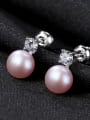 thumb Sterling Silver classic natural pearl zircon Stud Earrings 2