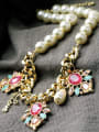 thumb Alloy Rhinestones Flowers Artificial Pearls Necklace 4