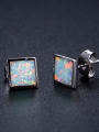 thumb Small White Opals Square Shaped Stud Earrings 1