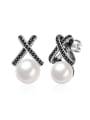thumb Elegant Cross Shaped Artificial Pearl Earrings 0