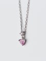thumb Elegant Heart Shaped Pink Zircon S925 Silver Necklace 0