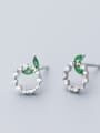 thumb Pure silver small fresh zircon round leaf shaped ear nail 2