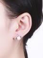 thumb Elegant Freshwater Pearl Shiny Zirconias Flower 925 Silver Stud Earrings 1