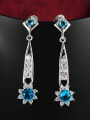 thumb Elegant Blue Flower Shaped Zircon Drop Earrings 0