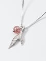 thumb S925 Silver Necklace female wind sweet pink pink strawberry Crystal Cute Mermaid tail Pendant Necklace D4282 0