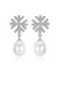 thumb 925 Sterling Silver With Platinum Plated Simplistic Snowflake Drop Earrings 0