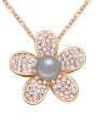 thumb Fashion White Tiny Crystals-covered Flower Imitation Pearl Alloy Necklace 2