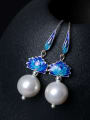thumb Ethnic style Shell Pearl Blue Lotus Flower 925 Silver Earrings 1