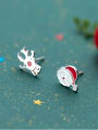 thumb 925 Sterling Silver With Platinum Plated Cute Asymmetrical elk Christmas grandfather  Stud Earrings 1