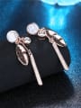 thumb Trendy Feather Shaped Rose Gold Plated Turquoise Drop Earrings 1