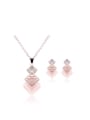 thumb Alloy Rose Gold Plated Fashion Overlapping Square CZ Two Pieces Jewelry Set 0