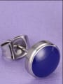 thumb All-match Blue Round Shaped Glue Stainless Steel Stud Earrings 1