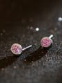 thumb Round-shape Micro Pave Pink Crystal Stud Earrings 1