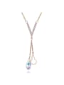 thumb Simple Water Drop austrian Crystal V-shaped Pendant Alloy Necklace 0