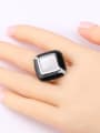 thumb Personalized White Opal stone Black Enamel Alloy Ring 1