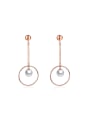 thumb Simple Hollow Round Artificial Pearl Titanium Drop Earrings 0