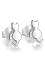 thumb Tiny Cute Kitten 925 Sterling Silver Smooth Stud Earrings 0