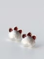 thumb Lovely Cat Paw Shaped Glue S925 Silver Stud Earrings 0