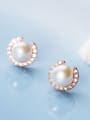 thumb 925 Sterling Silver With RArtificial Pearl  Simplistic Round Stud Earrings 0