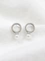 thumb Simple Hollow Round Artificial Pearl Silver Stud Earrings 1