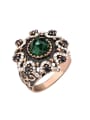 thumb Retro style Black Enamel Green Glass stone White Crystals Ring 0