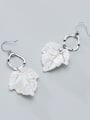 thumb 925 Sterling Silver With Platinum Plated Simplistic Leaf Hook Earrings 3