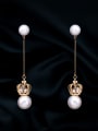 thumb Copper With  Artificial Pearl  Simplistic Crown Threader Earrings 4