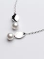 thumb Fashion Leaf Shaped Artificial Pearl Silver Line Earrings 1