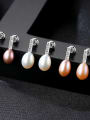 thumb Sterling silver inlaid with 3A zircon 7-8mm natural pearl earring 3