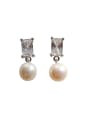 thumb Fashion Freshwater Pearl White Zircon Stud Earrings 0