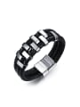 thumb Simple Titanium Black Woven PU Men Bracelet 0