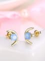 thumb Simple Moon Opal Stone Stud Earrings 2