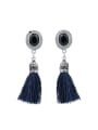 thumb Ethnic style Cashmere Tassels Black Resin stone Alloy Drop Earrings 0