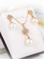thumb Copper Alloy 18K Gold Plated Korean style Pearl and Zircon Two Pieces Jewelry Set 3