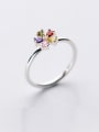 thumb Multi-color Flower Shaped S925 Silver Zircon Ring 0