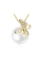 thumb Elegant Gold Zircon Pearl Butterfly Shaped Necklace 0