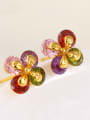thumb Copper Alloy 24K Gold Plated Multi-color Flower CZ stud Earring 0