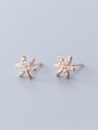 thumb 925 Sterling Silver With Cubic Zirconia Simplistic Leaf Stud Earrings 0