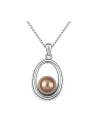 thumb Simple Hollow Oval Imitation Pearl Alloy Necklace 0